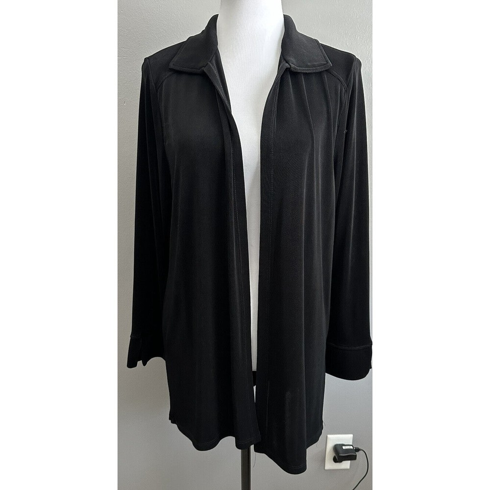 TRAVELSMITH Womens Open Front Black Liquid Knit Jacket Long Cardigan Size Large